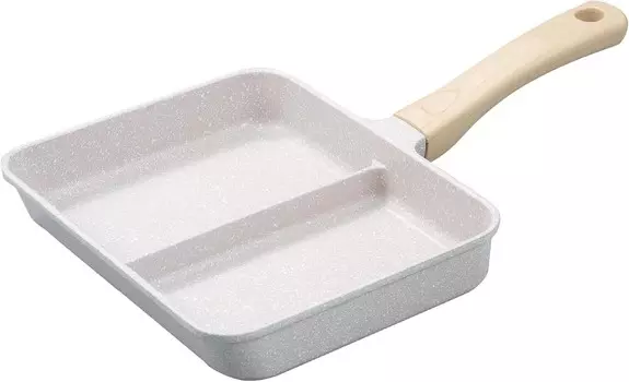 Сковорода CB Japan MC copan, 2 отделения для приготовления пищи, одновременное приготовление, серый мрамор, совместимость с индукционной индукцией, обработка пленки с покрытием из фторсодержащей смолы, деревянная ручка, Gray Marble