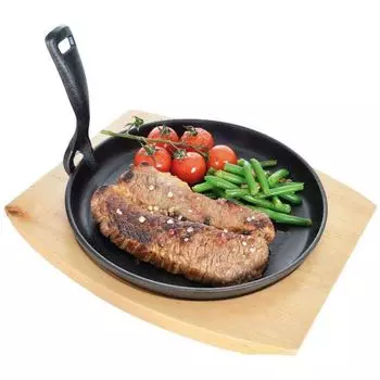 Сковорода чугунная ORION чугунная плита 22 см с деревянной доской