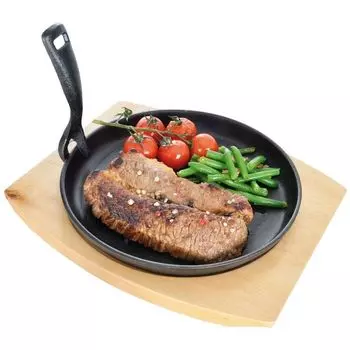 Сковорода чугунная Orion чугунная плита 22 см с деревянной доской