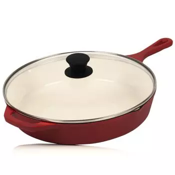 Сковорода чугунная с эмалированной крышкой | 29,5 см | Темная вишня | С двумя сливными носиками Mahlzeit