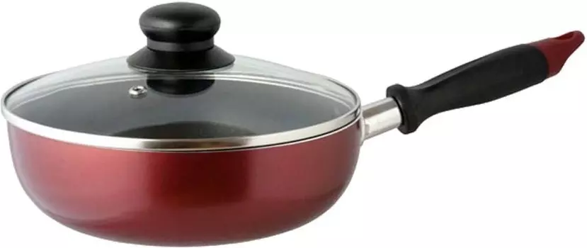Сковорода Cuisine Living, глубокая, многофункциональная, 7,9 дюйма (20 см), стеклянная крышка в комплекте, индукционная, фторсодержащая, с антипригарным покрытием, красная, красная