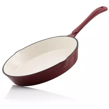 Сковорода для еды чугунная эмалированная 24 см | Темная вишня | Чугунная сковорода с двумя носиками Mahlzeit