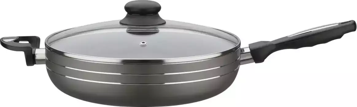 Сковорода для тушения GSW "Bratmeister", алюминий, многократное, легкое в уходе антипригарное покрытие, 28 см 28 см + высота 6,5 см., черный