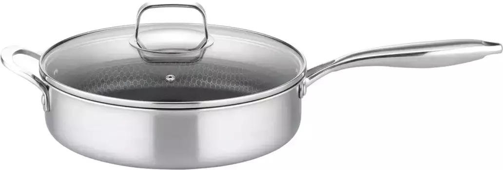 Сковорода для тушения GSW "Inoxxa Black 28 см", нержавеющая сталь, трехслойный материал, антипригарное покрытие, сотовая структура, индукция 28 см + высота 7,0 см, цвет edelstahlfarben