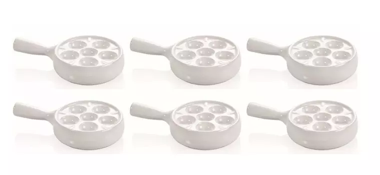 Сковорода для улиток белая с ручкой, набор из 6 шт TAMLED