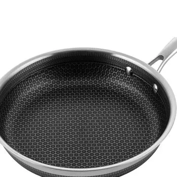 Сковорода FLORINA из нержавеющей стали 24 см I Прочная универсальная сковорода LE GOURMET с трехслойной шестиугольной структурой I Антипригарное покрытие I Эргономичная ручка I Подходит для индукционных, газовых и электрических плит, черный