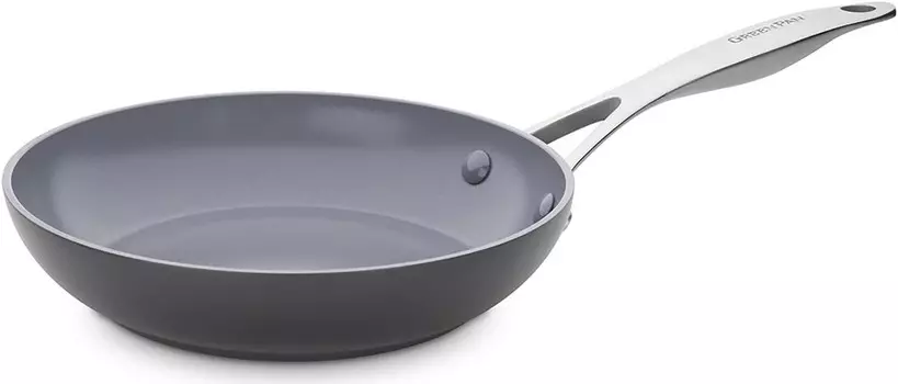 Сковорода Greenpan Green Pan, 10,2 дюйма (26 см), совместимая с индукционной печью, керамика Venice Pro, с антипригарным покрытием, не содержит фтора, безопасна и безопасна, Grey (Grey Marl)