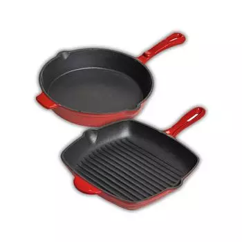 Сковорода-гриль Blackwell чугунная - красная - 27 x 27 см - без антипригарного покрытия