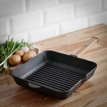 Сковорода-гриль чугунная квадратная 280х280х57,5 мм с ручкой "Оптима" BIG-PAN