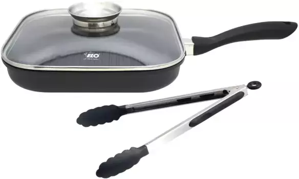 Сковорода-гриль Elo "Alucast", литой алюминий, (1 шт.), 28x28 см, индукционная, включая сервировочные щипцы 28 см, черный