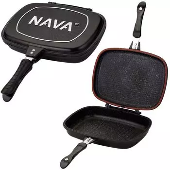 Сковорода-гриль NAVA сковорода-гриль с гранитным покрытием FUNTZIO, запираемая с обеих сторон, прямоугольная с силиконовым уплотнением 32 см