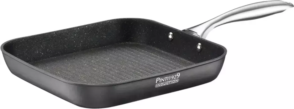 Сковорода-гриль PINTINOX "ST1", алюминий, 3-слойное антипригарное покрытие, подходит для индукционной плиты, 26x26 см 26 см + высота 4,1 см, черный
