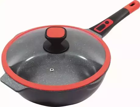 Сковорода KING "Click-Grip", литой алюминий, (1 шт.), индукционная, съемная ручка 28 см, черный/красный