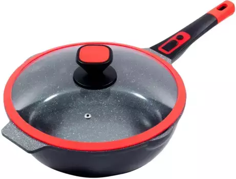 Сковорода KING "Click-Grip", литой алюминий, (1 шт.), съемная ручка, индукционная, 24 см 24 см + высота 7,5 см, черный/красный