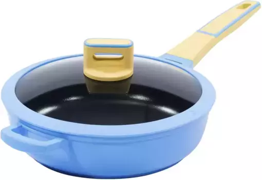 Сковорода KING "GOURMET", литой алюминий, индукция, антипригарное покрытие, стеклянная крышка с силиконовым краем, 28 см 28 см + высота 7,5 см, синий