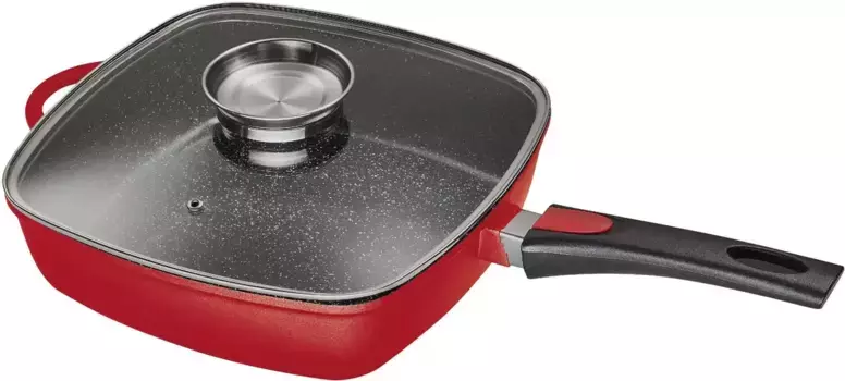 Сковорода KING, литой алюминий, (1 шт.), 28 х 28 см, съемная ручка, индукция 28 см + высота 9 см, красный/черный