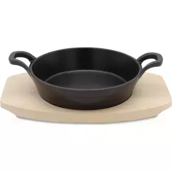 Сковорода Krger "Чугунная сковорода и сервировочная сковорода с деревянной пластиной TOLEDO, 18 см", чугун, (1 шт.), подходит для индукционных плит, черный