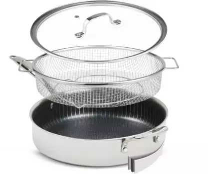 Сковорода MediaShop "Titan Pan", нержавеющая сталь, (набор, 4 шт.), матрица из нержавеющей стали + алмазная вер. Антипригарное покрытие, 28 см, индукционное 28 см + высота 7,5 см, серебристый/черный