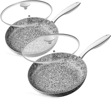 Сковорода MICHELANGELO 10 + 12 дюймов с крышкой, сковорода с антипригарным покрытием и нетоксичным каменным покрытием, совместимая с индукционной индукцией