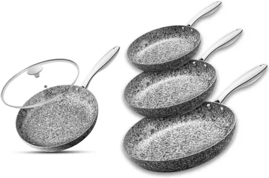 Сковорода MICHELANGELO 8 дюймов + 9,5 дюймов + 10 дюймов + 11 дюймов, каменные сковороды, каменная сковорода с антипригарным покрытием и каменным покрытием, гранитная сковорода, сковороды с антипригарным покрытием и крышкой