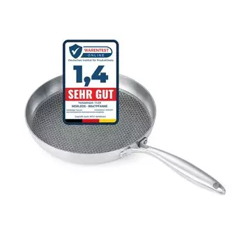 Сковорода Morleos 28 см, 3 литра, круглая, серебряная, нержавеющая сталь с антипригарным покрытием | подходит для газовых индукционных электроплит | Устойчивая к царапинам гастрономическая посуда с антикоррозийным покрытием