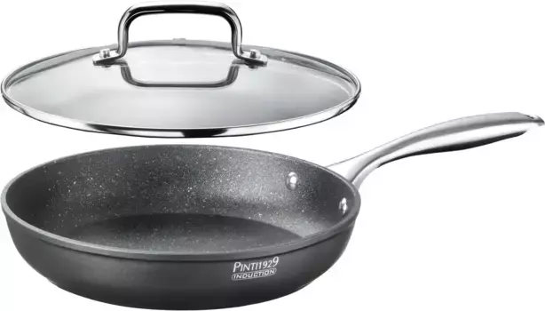 Сковорода PINTINOX "ST1", алюминий, (набор), 3-х слойное антипригарное покрытие, подходит для индукционной плиты, включая стеклянную крышку 26 см, черный