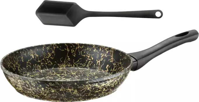 Сковорода PINTINOX "Stardust", алюминий, (набор), 3-х слойное антипригарное покрытие, включая лопатку, индукция 28 см, черный/золотой