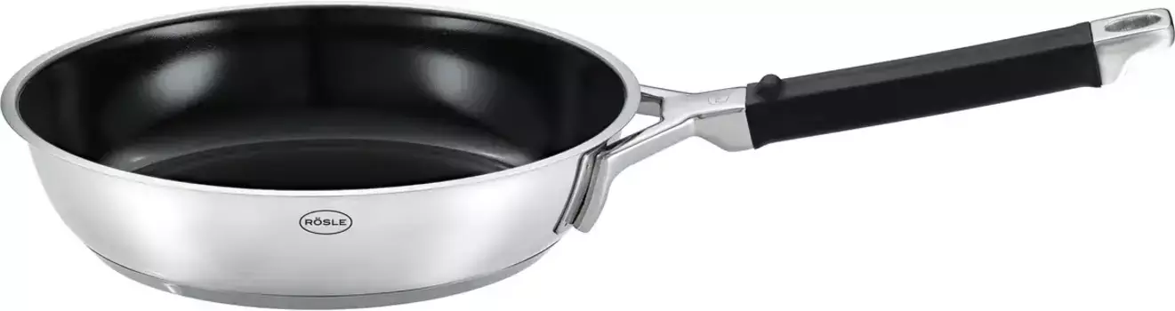 Сковорода RSLE "SILENCE PRO CeraPlus", нержавеющая сталь 18/10, (1 шт.), уплотнение из натурального кварца без ПТФЭ/ПФАС, индукция 32 см + высота 9,7 см, серебристый/черный