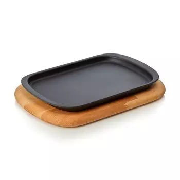 Сковорода/сервировочная сковорода LAVA с деревянной подставкой, Кастрюли 36 серии, эмалированный чугун, 32 x 20 x 2,5 см Lava Cookware