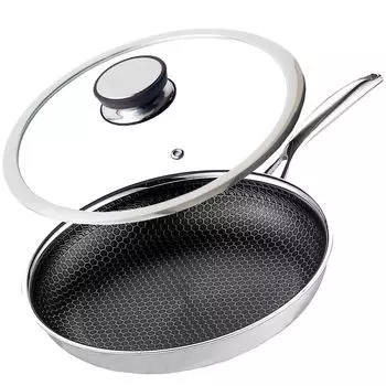 Сковорода YEZEY, сковорода из нержавеющей стали, 28 см, сковорода с индукционным покрытием, антипригарным покрытием, подходит для духовки, можно мыть в посудомоечной машине