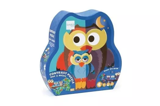 Скретч, Пазл двусторонний XL (картина 63х40 см) Сова Scratch