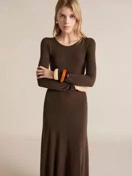 Скромное асимметричное трикотажное платье Mango, темно-коричневый