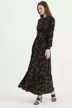 Скромное платье макси с цветочным принтом и длинными рукавами Zenane, черный