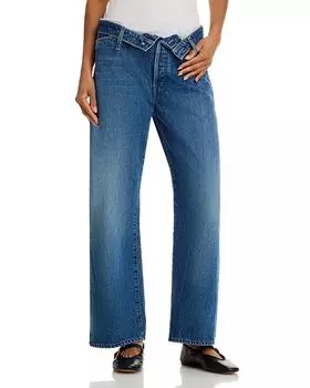 Скрученные укороченные джинсы с высокой посадкой Dodger в цвете No Shirt No Shoes No Service MOTHER, синий