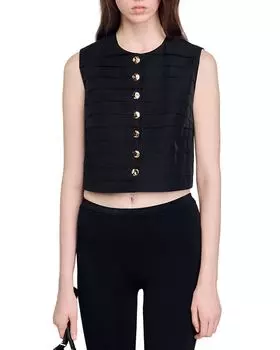 Скруглённый плиссированный топ Sandro, черный