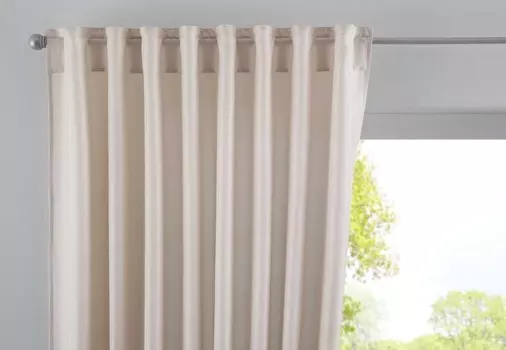 Скрытые петли для штор Cationic »JENA« ВxШ 145x140 см Серо-коричневый непрозрачный льняной оттенок Карнизная лента для штор с подхватами, 2019037 Astek, бежевый