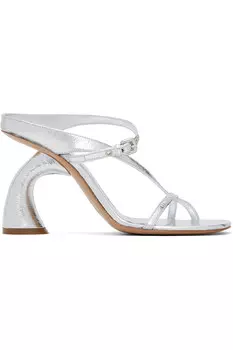 Скульптурные босоножки на каблуке с ремешками Dries Van Noten, серебряный