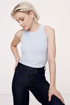 Скульптурный ребристый топ Cece Banana Republic, синий