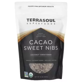 Сладкие крупки какао, подслащенные кокосом, 16 унций (454 г) Terrasoul Superfoods