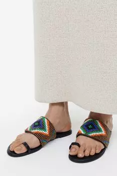 Слайды с тулупом H&M, черный/с рисунком