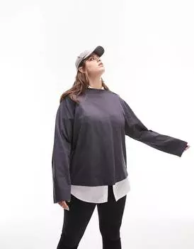 Сланцевая футболка оверсайз премиум-класса с длинными рукавами Topshop Curve