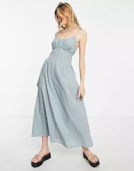 Сланцевый сарафан макси с присборенной талией и ремешками на спине ASOS DESIGN