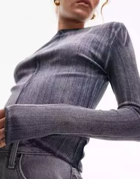 Сланцевый топ с длинными рукавами и вырезом в рубчик Topshop