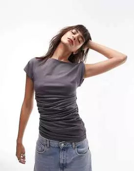 Сланцевый топ со складками по бокам Topshop