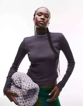 Сланцевый топ Topshop Tall с длинными рукавами и воротником-воронкой