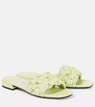 Сланцы Chara из рафии и кожи Jimmy Choo, Pistachio/Pistachio