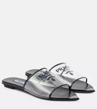 Сланцы с кожаными вставками Prada, черный