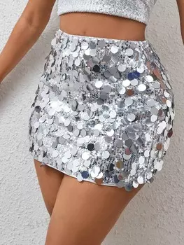 Slayr Мини-облегающая юбка с пайетками Shein, серебряный