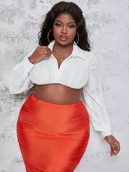 Slayr Plus Укороченный топ из однотонной сетки с вышивкой Shein, белый