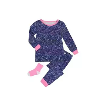 Sleep On It для маленьких девочек: супермягкий пижамный комплект из 2 предметов из плотного джерси с подходящими по размеру носками Sleep on it, темно-синий